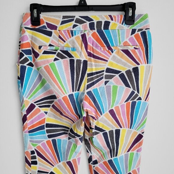 Trina Turk Multicolor Abstract Fan Print Mid Rise Ankle Cropped Boho Pants - Picture 7 of 10